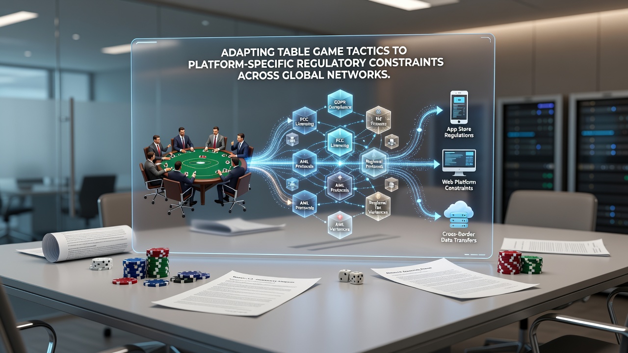 Tischspiel-Session mit digitalen Regulierungs-Overlays auf verschiedenen Geräten