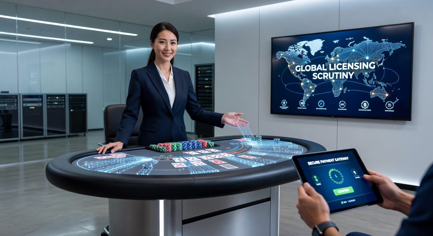 Live-Dealer-Tisch mit Blackjack-Karten und digitalen Zahlungsoptionen im Fokus einer globalen Regulierung