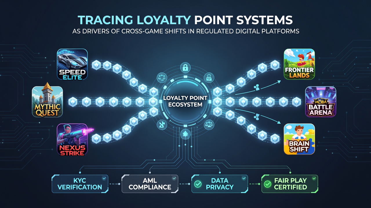 Loyalty point systems interface on a regulated gaming platform showing cross-game redemption options