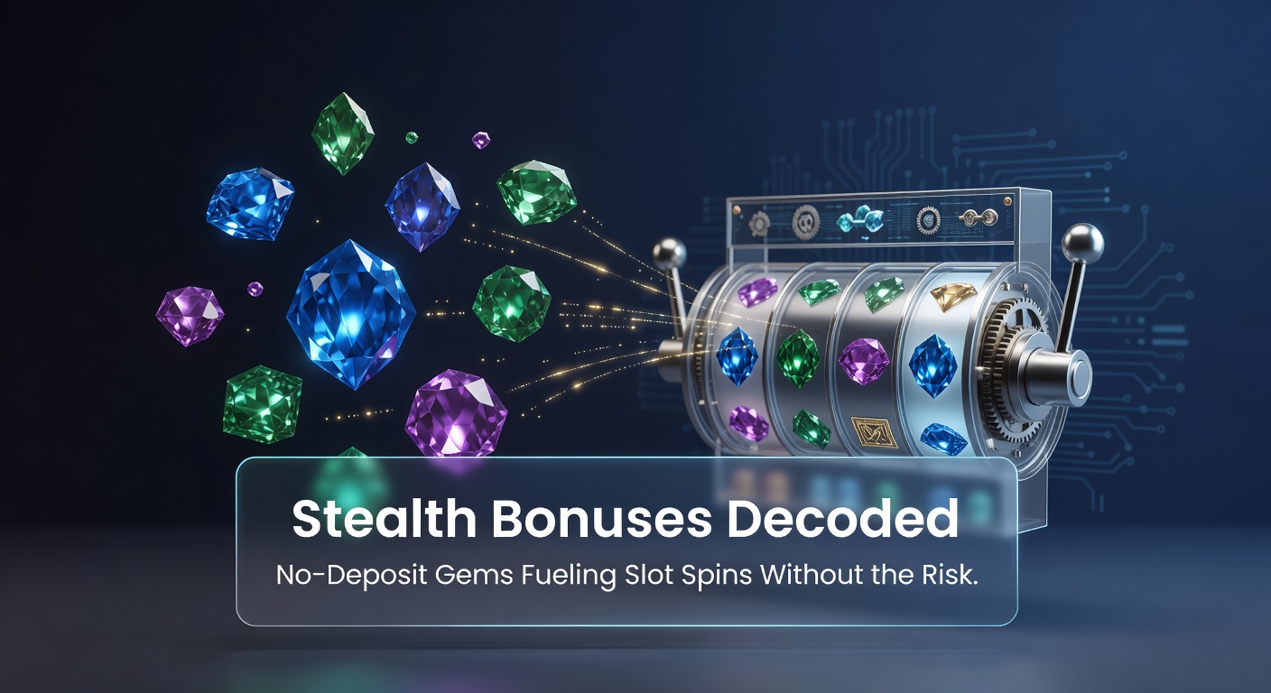 Nahaufnahme eines Smartphones mit Casino-App, das einen Stealth-Bonus-Benachrichtigung zeigt, umgeben von Slot-Symbolen und risikofreien Freispielen
